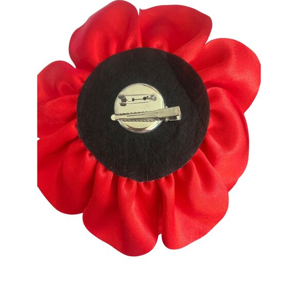 Red Satin Rose Hair Clip Brooch Pin Flower Combo Accessory For Women 8" Across - Picture 3 of 5
